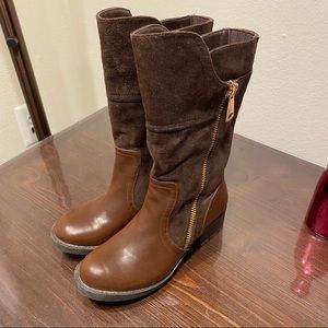 Brown Boots Faux Leather Golden Zipper